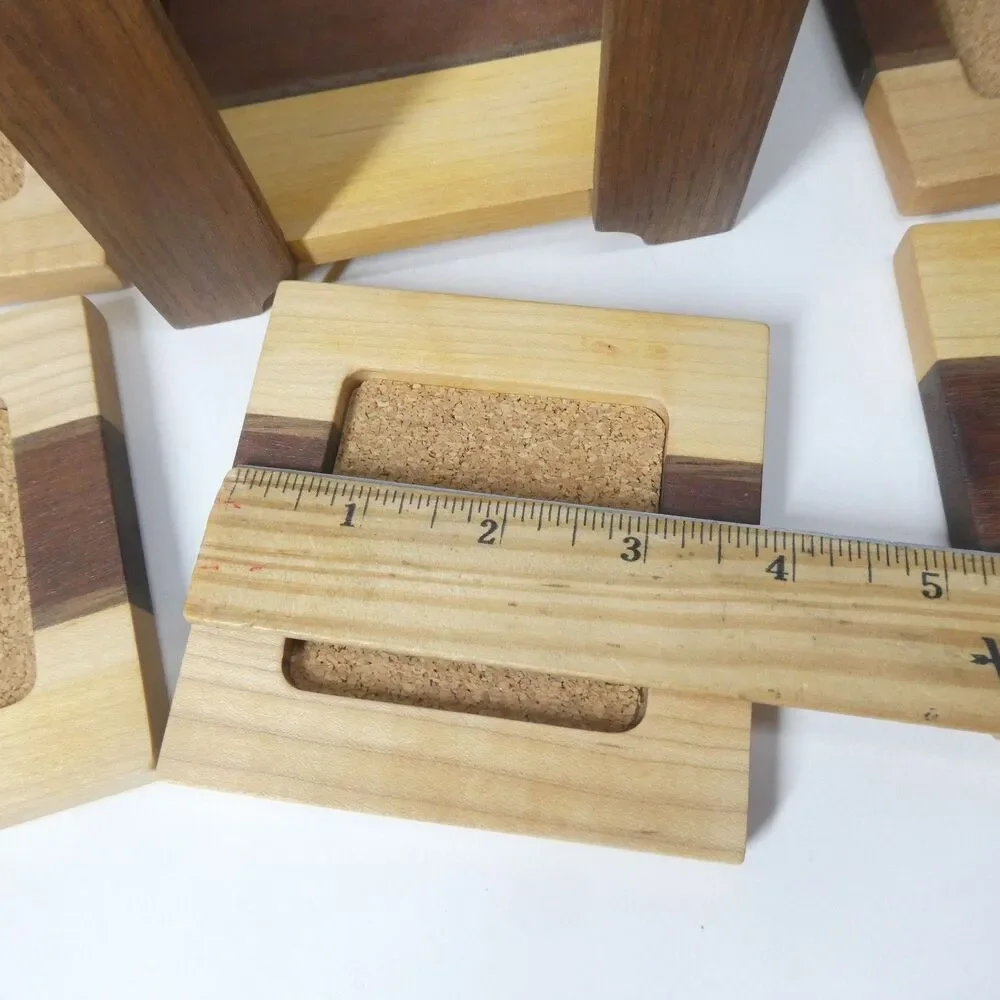 Handmade Wooden Coasters Set 6 w/Holder Handcrafted Signed Artisan Woodworking - Picture 9 of 10